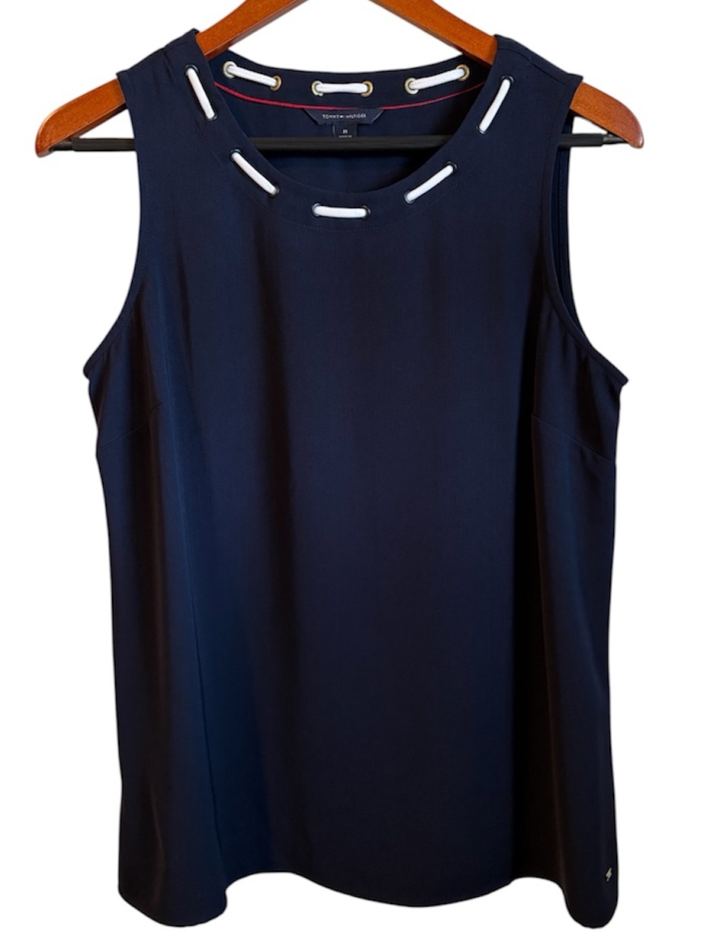 Tommy Hilfiger Navy Sleeveless Top Nautical Grommet Detail Size M